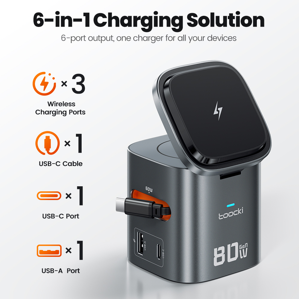 Toocki 80W 6-in-1 GaN-laadstat - Magnetic Charging Cable recensie en prijs